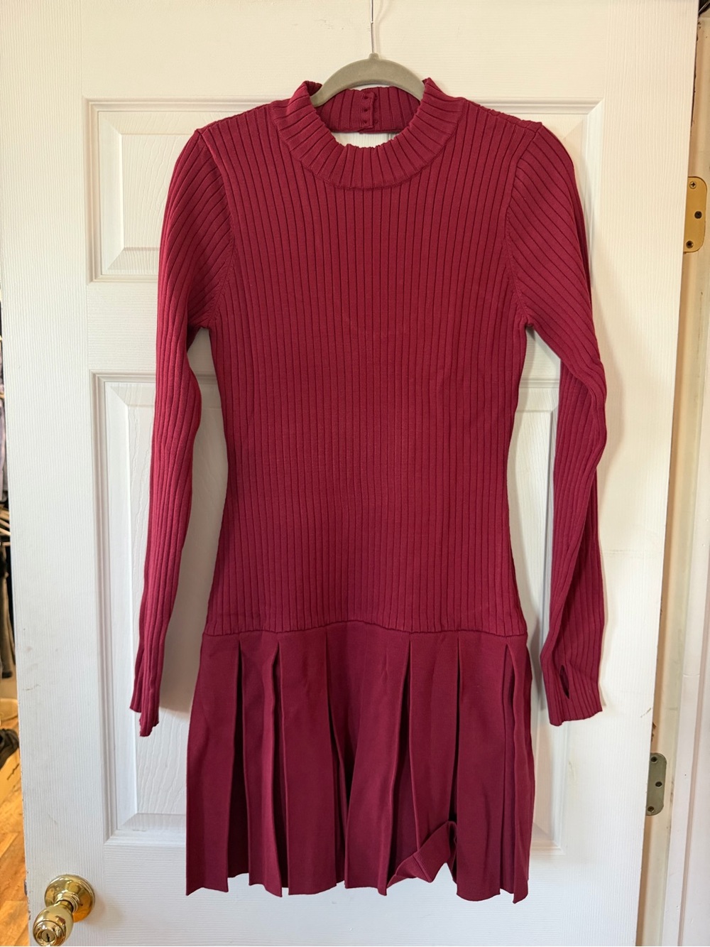 Free People Ribbed Scoop Crewneck Dress in Berry Red